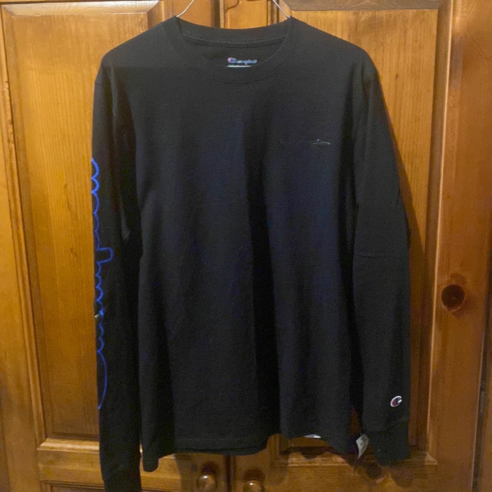 Mens long sleeve Champion logo crew neck T shirt